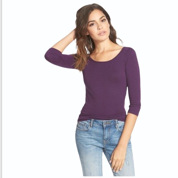 Frenchi Tops - Juniors Frenchi 3/4 Sleeve Tee Purple Cordial